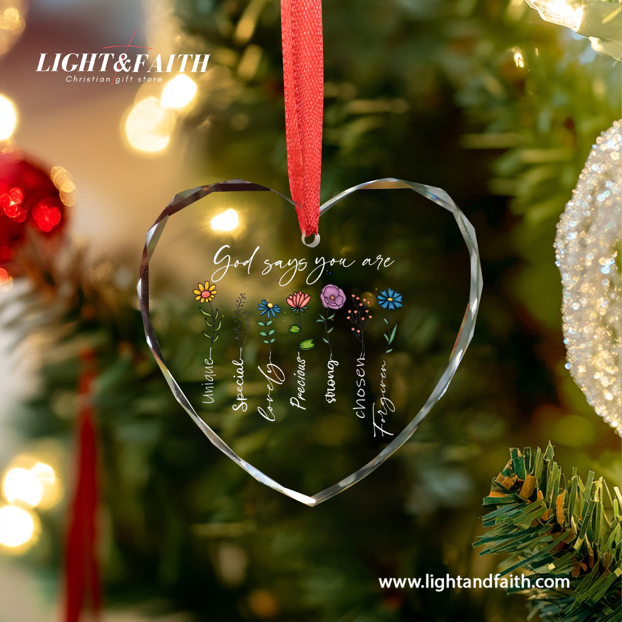 God Says You Are Glass Ornament, Christian Inspirational Gift, Faith Flower Ornament, Religious Christmas Decoration, Positive Scripture Home Decor DCLAF66